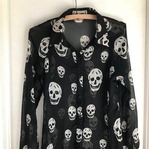 Shear Button-down Blouse Skeleton Halloween Spooky  Size S